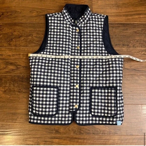 Draper James RSVP Womens Reversible Quilted Checkered Vest Navy White, Sz. M. - Picture 6 of 6